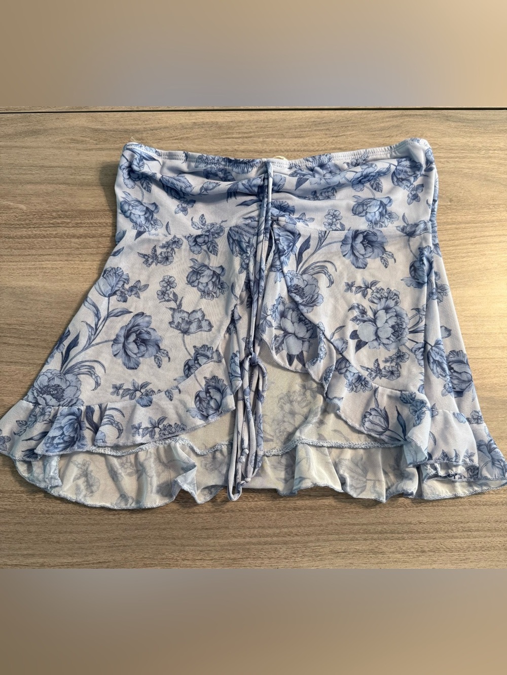 See You Monday Blue and White Floral Crop Top with Ruffle Hem